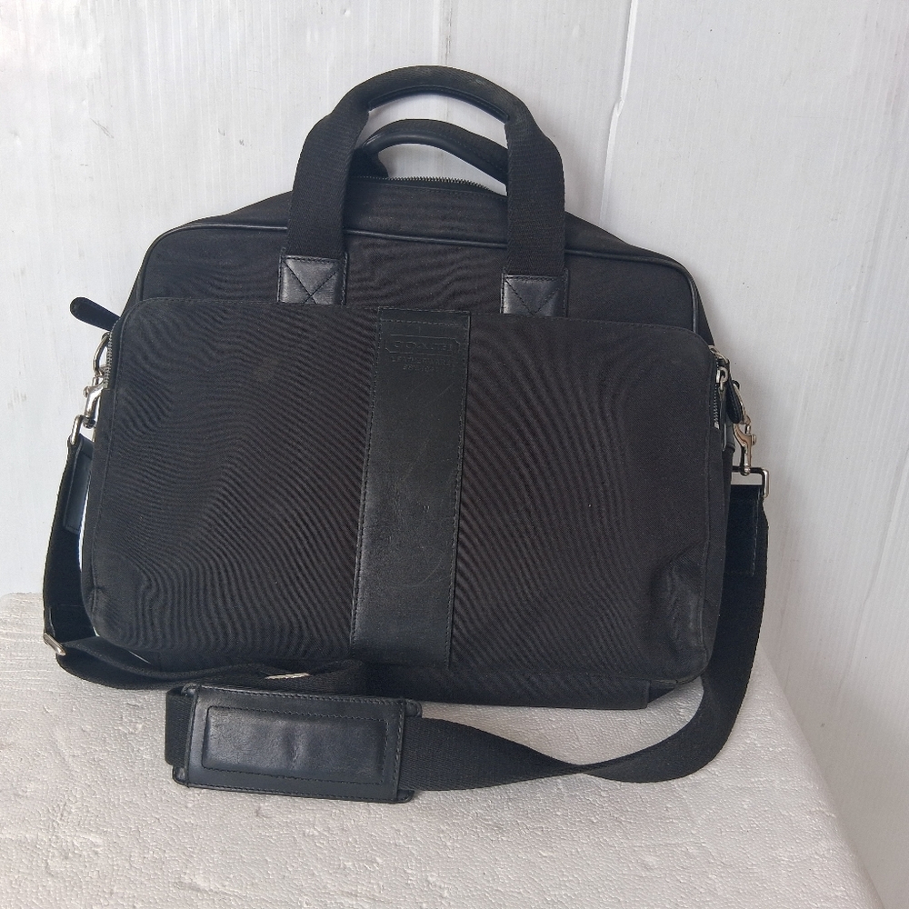 Coach Canvas & Leather Crossbody Laptop Bag Black - Picture 8 of 8